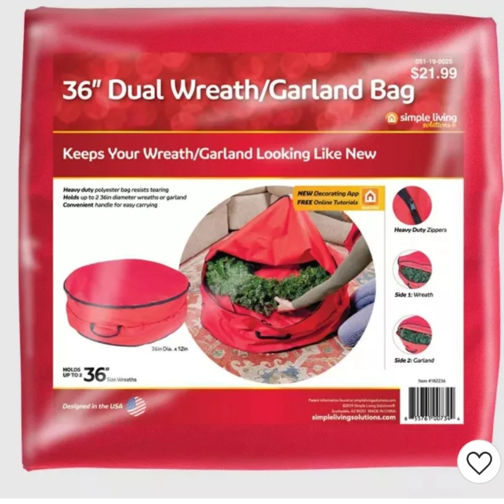 Simple Living Solutions 36in Dual Wreath & Garland Storage Bag 🌲